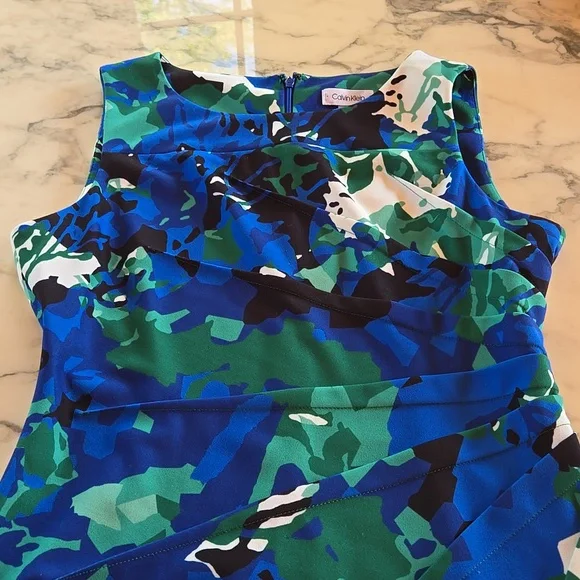 Calvin Klein Blue and Green Patterned Dress
